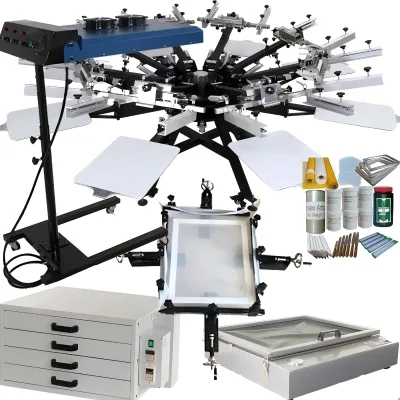 Professional 8 Color 8 Station Manual Carousel Screen Printing Machine for Textile Garment Multi-color Design Printing