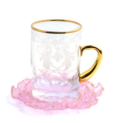 Chic Romantic Gold Edged Floral Glass Cup Set for Bridal Shower and Home Daily Use