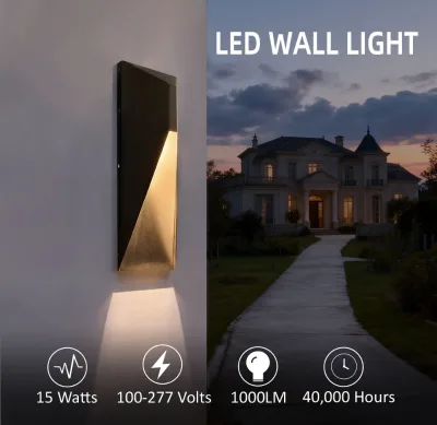Commercial Grade 15W 5CCT LED Wall Mount Light IP65 Weatherproof 14-inch Lamp Apartment Staircase Courtyard Decor Lighting