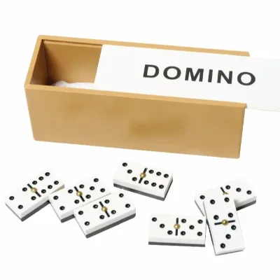 Marketing Strategy Classic Dominoes Family Board Game Wooden Domino Tiles Set 28 Pack Double 6 White Dot Melamine  Party Games