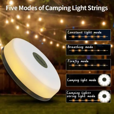 Camping Lights String Christmas Outdoor LED Yellow Battery Powered USB Charging 5 Lighting Modes Quick 30s Recovery Durable