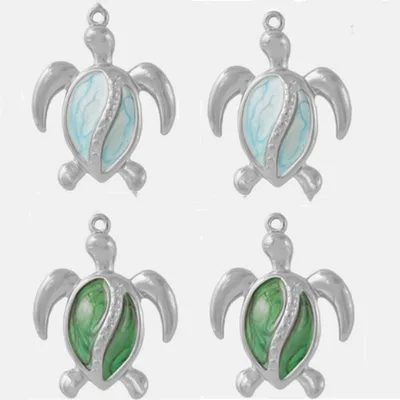 Stainless Steel Metal Enamel Color Turtle Charm Drip Oil Ocean Series Pendant