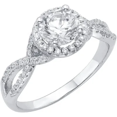 925 Sterling Silver Unisex Round Brilliant Cut 1.2 Carat CZ Wedding Ring Set with Prong Setting and IGI Certification