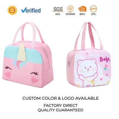 Soft Polyester Insulated Lunch Bag for Boys Girls Portable Handled Design Zipper Closure Thermal for Cold Hot Food 23x19x13cm