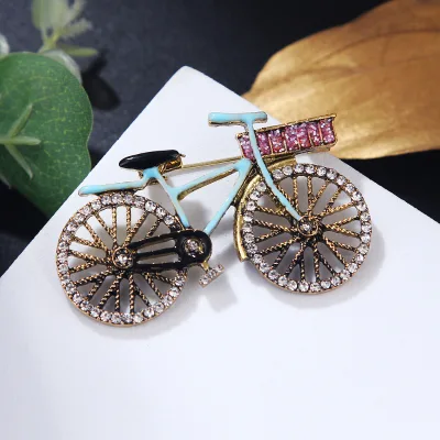 Vintage Two-Wheel Bicycle Charm Crystal Brooch Cardigan Coat Silk Scarf Pin Button Corsage Accessories China Brooches