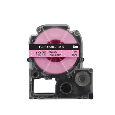 E-L31K/K-L31K Width 12mm X Length 8m Cartoon Label Tape Black on Pink Drop Label Cassette