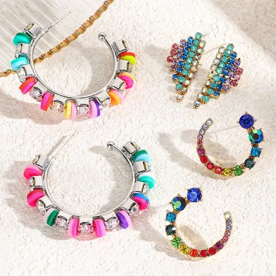 2024 Hot Sell Factory Price Jewelry Cute Colorful Silver Gold Zinc Alloy Set with Zircon Women Hoop Earring