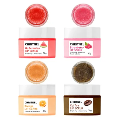 Custom Logo Vegan Square Jar Lip Scrub 4 Flavors Optional Whitening Deep Moisturizing Exfoliator Weekly Lip Treatment