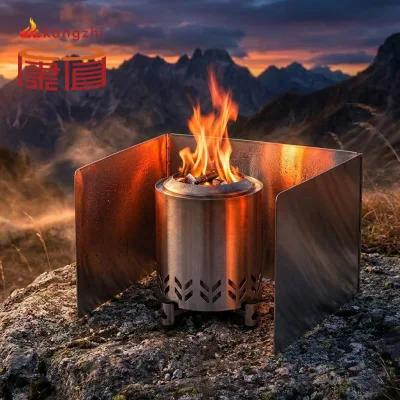 KZ KZ-DFB001 Foldable Camping Stainless Steel Windshield for Portable Outdoor Gas Stove & Wood Burner