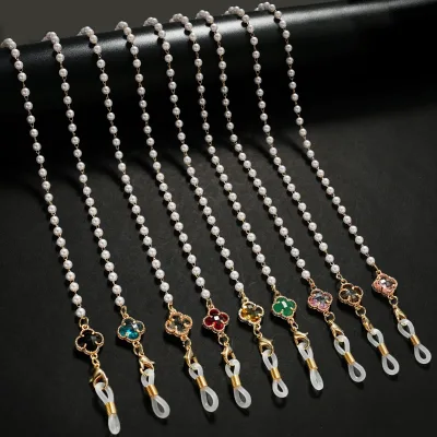 Pearl Four-leaf Flower Retro Fashion Eyeglass Necklace Strap with Mask Chain Made in China