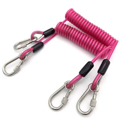 Colorful Outdoor Sports Stainless Steel Spring Coiled Lanyard with Twist Lock Carabiner
