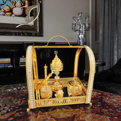 Luxury Bakhoor Set New Arrival Vintage Incense Burner Gold Metal Scented Oil Aroma Islamic Religious Box Premium