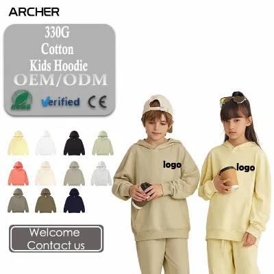 2026 New 330G Premium Cotton Unisex Kids Hoodie Loose Pullover Trendy Printed Custom Design Wholesale