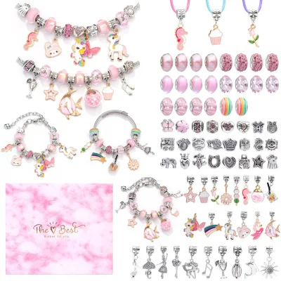 Jewelry Making Kit Charm Bracelet Necklace Present Alloy Beads Set DIY Toys for Children Bracelets Birthday Gifts for Girls