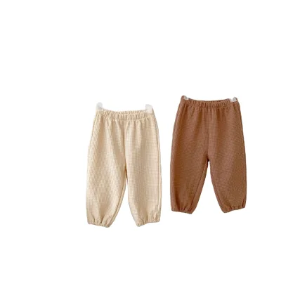 Casual Kids Solid Trousers Pants Fashion Boutique Comfort Waffle Baby Pants Unisex Children Clothing