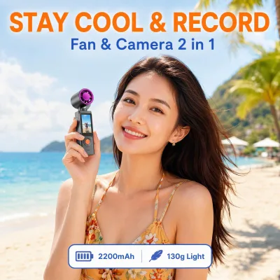 Search Camera Fan New 2 in 1 Fan Gimbal Vlog Camera Cooling Fan 180 Rotatable Lens Anti-Shake Portable 1.97" IPS Screen