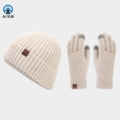 Personalized Fashion Autumn and Winter Warm Knit Hat Gloves 2 Pieces Set Hat Gloves