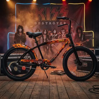 24 Inch  3.0 Fat Tire Beach Cruiser Bike Limited Edition Internal 3 Speed KISS Destroyer Halloween Custom Chopper Bicycle