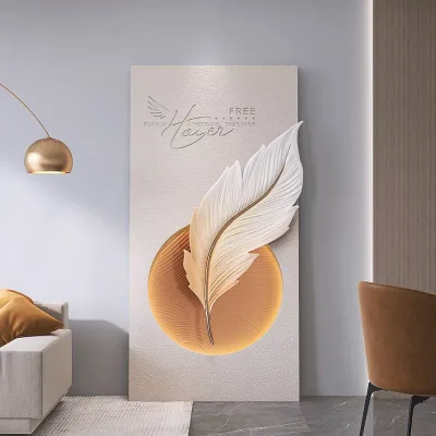 Luxury Large Handmade Feather 3D Relief Wall Painting for Living Room Entrance Home Resin LED Light Wall Decor