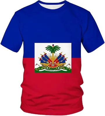 Haiti Flag Coat of Arms T Shirt Full Print Haitian National Pride Tee for Men and Women