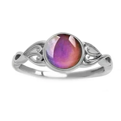 New Fashion Antique Silver Plated Adjustable Mood Rings Delicate Sweet Changing Color Natural Stone Rings for Women and Girls