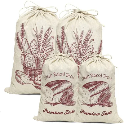 Custom Eco Friendly Natural Organic Canvas Cotton Linen Bread Bag Drawstring Bread Food Storage Bag