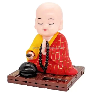 Creative Car Decorations Solar Energy Small Monk Car Accessories Nodding Knocking on Wooden Fish Small Monk