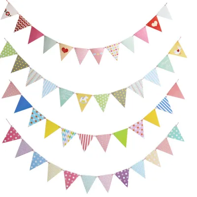 Festival Celebration Outdoor Decoration Paper Banner String Pull Flags Triangle Bunting Flag for Happy Birthday Party Graduation