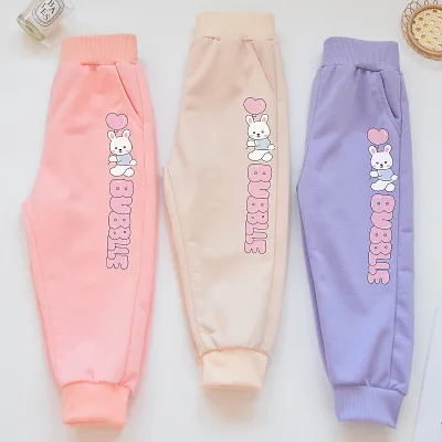 Girls' Spring Autumn New Style Sports Pants Kids' Cartoon Loose Design Thick Feature Baby Autumn Pants for Little Girls