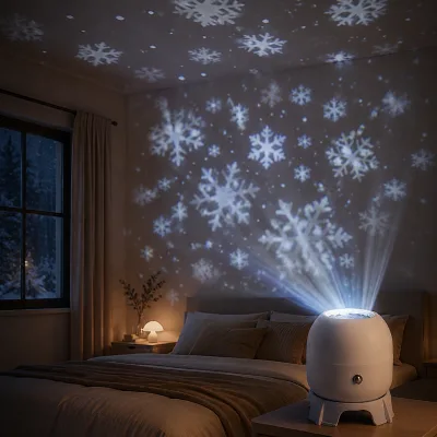LED Snowflake Projector Night Light Rotating Star Projection Lamp for Bedroom Christmas Decor