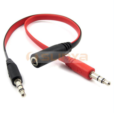 2 Input Multi Media Source 3.5mm Jack Earphone Audio Flat Cable Splitter