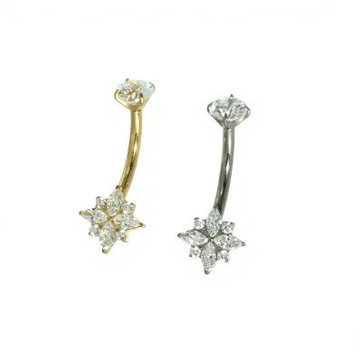 Factory-Stocked Cross-Border Tungsten Alloy Navel Ring Internal Threading G23 Zircon-Inlaid Flowers-Shaped Women's Europe