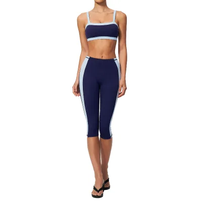 Color-Block Yoga Suit Set Women Slim-Fit Sweat-Wicking Breathable Butt-Lifting Figure-Flattering Spandex/Nylon 2-Piece Outdoor