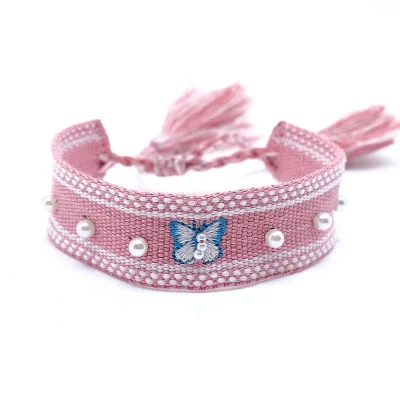 Butterfly Pearl Design Pink Color letter or word with bracelet handmade charm bracelets for women