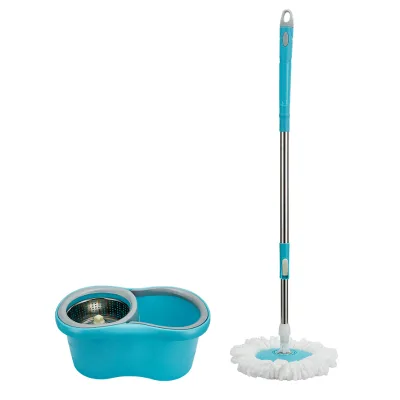 Dual Chamber One Step Lock 360 Rotating Microfiber Wet Dry Hands Free Adjustable Stainless Steel Pole Spin Mop Bucket Set