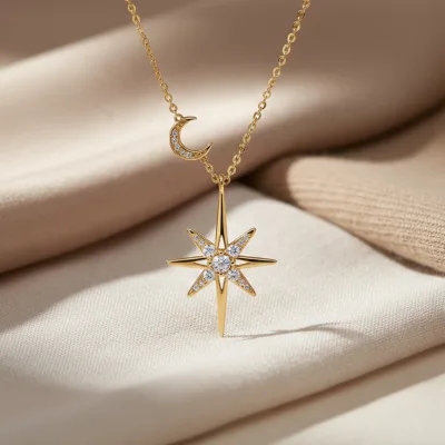 Romantic Girlfriend Gift 925 Sterling Silver Promise Jewelry Gold Plated Vvs1 Moissanite Moon Octagram Star Sun Pendant Necklace