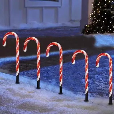 8 Modes Solar Candy Colored Rechargeable 3500K Warm White Crutch Light IP65 Waterproof LED Outdoor Christmas Decoration Garden