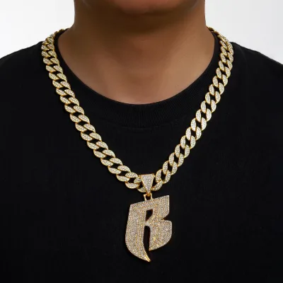Unisex Hip Hop Fashion Gold Plated Zinc Alloy Letter B Pendant Necklace Party New Design Bling Punky Style Big Iced Crystal