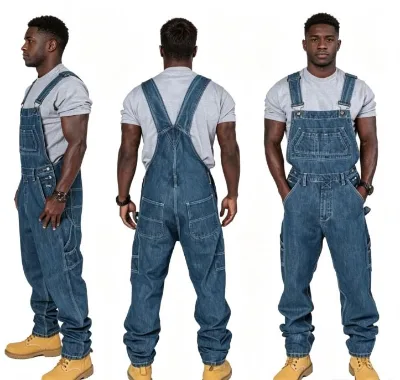 Autumn New Fashion Trendy Men's Ripped Denim Jumpsuits with Suspenders Casual Long Pants for Daily Wear Outfit Plus Size