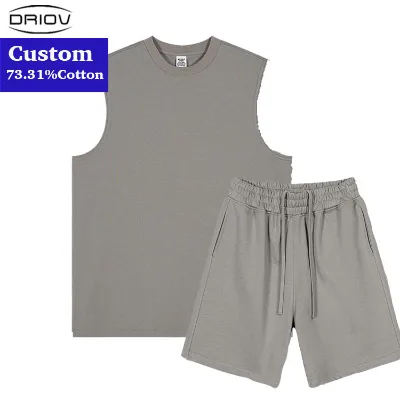 Summer Mens tank Top Sets Custom Brand logo Streetwear tank Top Breathable Blanks tank Shirt and Shorts Set Men