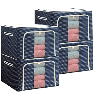 Storage Bin Clothing Organizer Bags, 3 Pcs Large Capacity Bamboo Charcoal Quilt Storage Containers with Large Clear Window