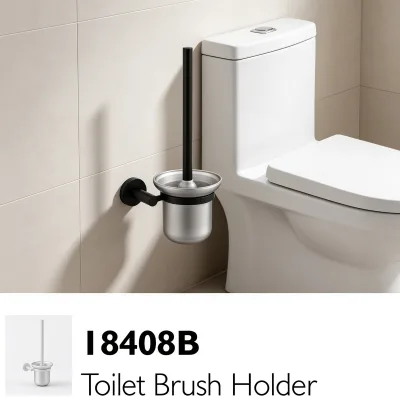 Matte Black Wall Mount Toilet Brush Holder for Modern Bathroom, Rust-Proof Stainless Steel Bathroom Cleaning Brush