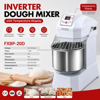 Commercial Electric Dough Mixer Temperature Display Stainless Steel Bowl Adjustable Speed Control Touchscreen Control for Hotels
