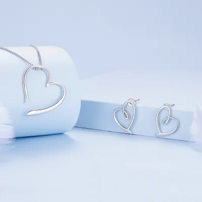 Fashion Hollow Winding Love Earrings Necklace Jewelry Set Simple S925 Sterling Silver Heart Shaped Earrings for Women