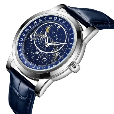 SANDA 7001 New Moon Phase Automatic Watches Men Starry Sky Dial Luxury Self Winding Mechanical Wristwatches Relojes Para Hombre