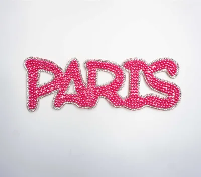 Christmas Diy Free Sample Factory Wholesale Crystal Patches Rhinestone Applique Paris pink Letter Custom Made Design