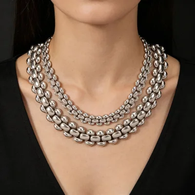 Wholesale 18K Gold Plated Egg Bead Chain Necklace Stainless Steel Luxury Party Jewelry for Women Elegant Trendy Clavicle Chain