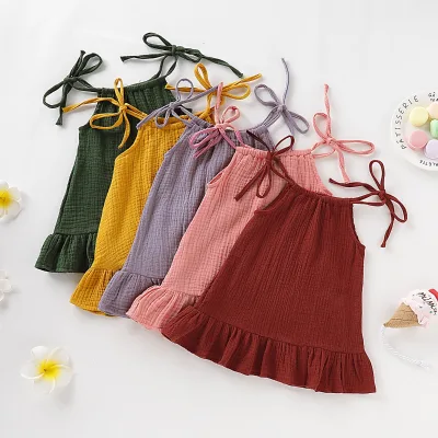 Cute Solid Cotton Linen Baby Girl Dress Frock Design for Baby Girl