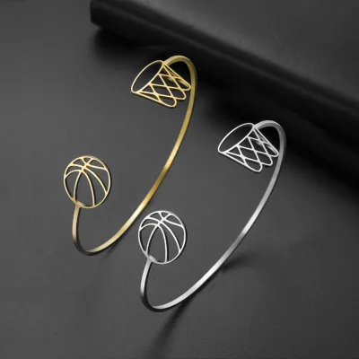 Stainless Steel Sports Adjustable BraceletJewelry Gift for Basketball Enthusiasts Basketball and Hoop Bracelet