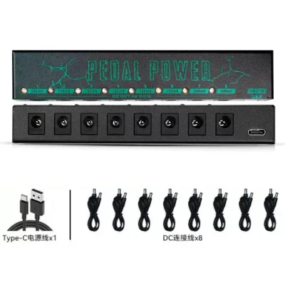 Dedicated Power Supply for Electric Guitar Effectors, 10-channel and 8-channel Voltage Stabilization and Noise Reduction